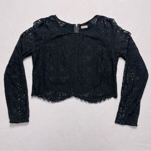 Hollister Women's Black Lace Crop Top Long Sleeve Zipper Size Small